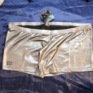 N2N Erotic Liquid Skin Shiny Silver Pleather Boxer Brief Extremely Rare